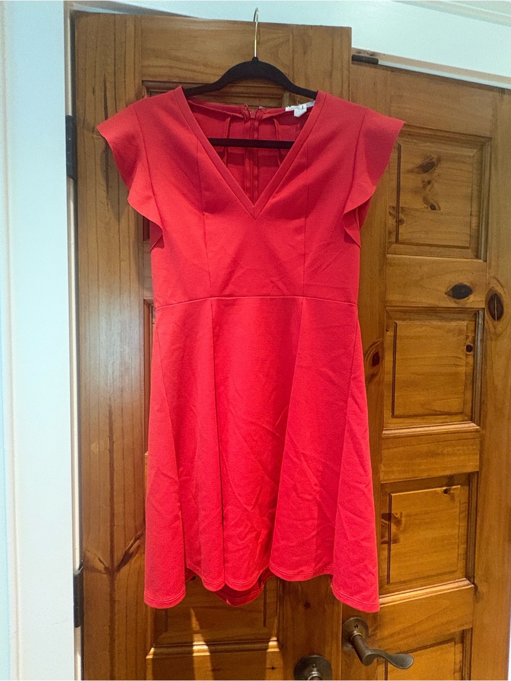 BCBG Red V-Neck Flutter Sleeve A-Line Dress